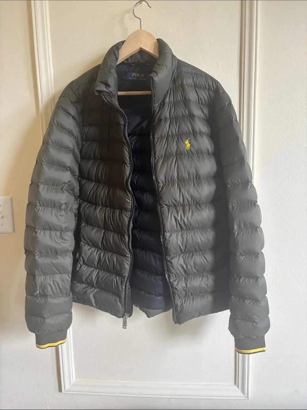 Polo by Ralph Lauren Olive Puffer Jacket with Yellow Pony